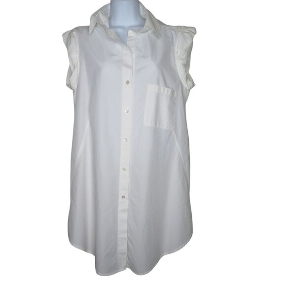 Vintage DKNY Cap Sleeve Tunic Button-Up Blouse White Cotton Womens US 8/GB 10/IT - Picture 1 of 14